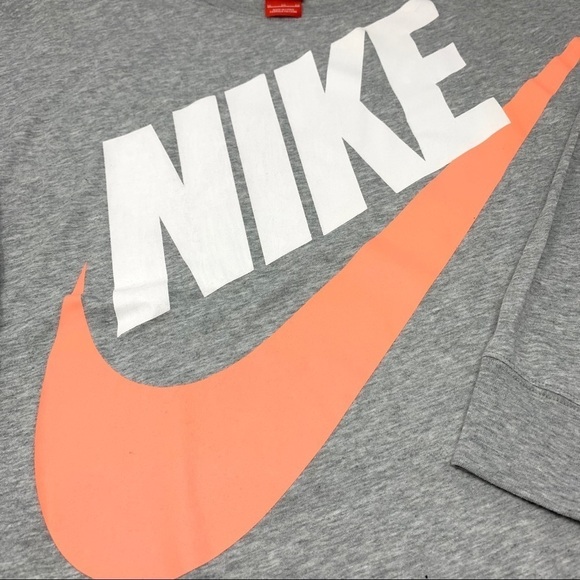 Nike Relaxed Fit Big Swish Logo Long Sleeve Shirt Size XL Gray Orange Scoop Neck - Picture 8 of 16